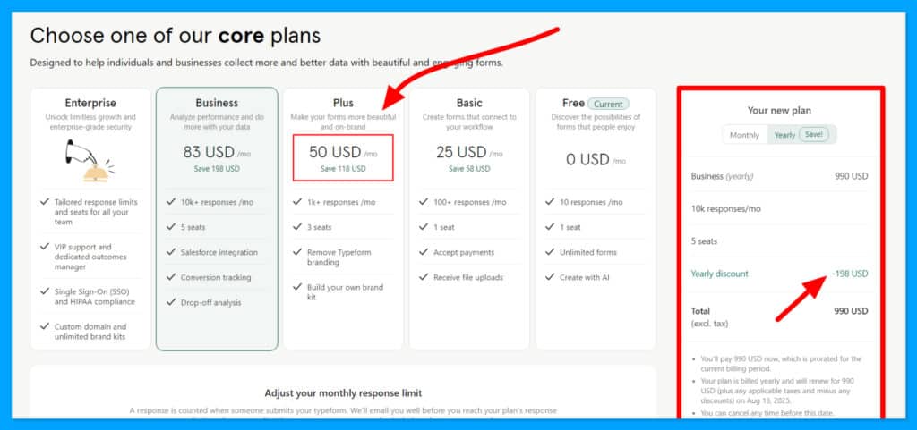 Typeform Pricing Options