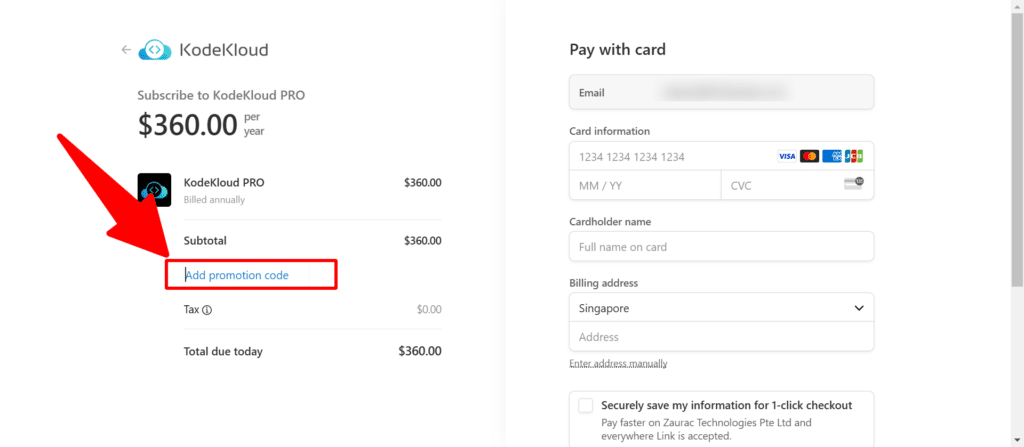 KodeKloud checkout page