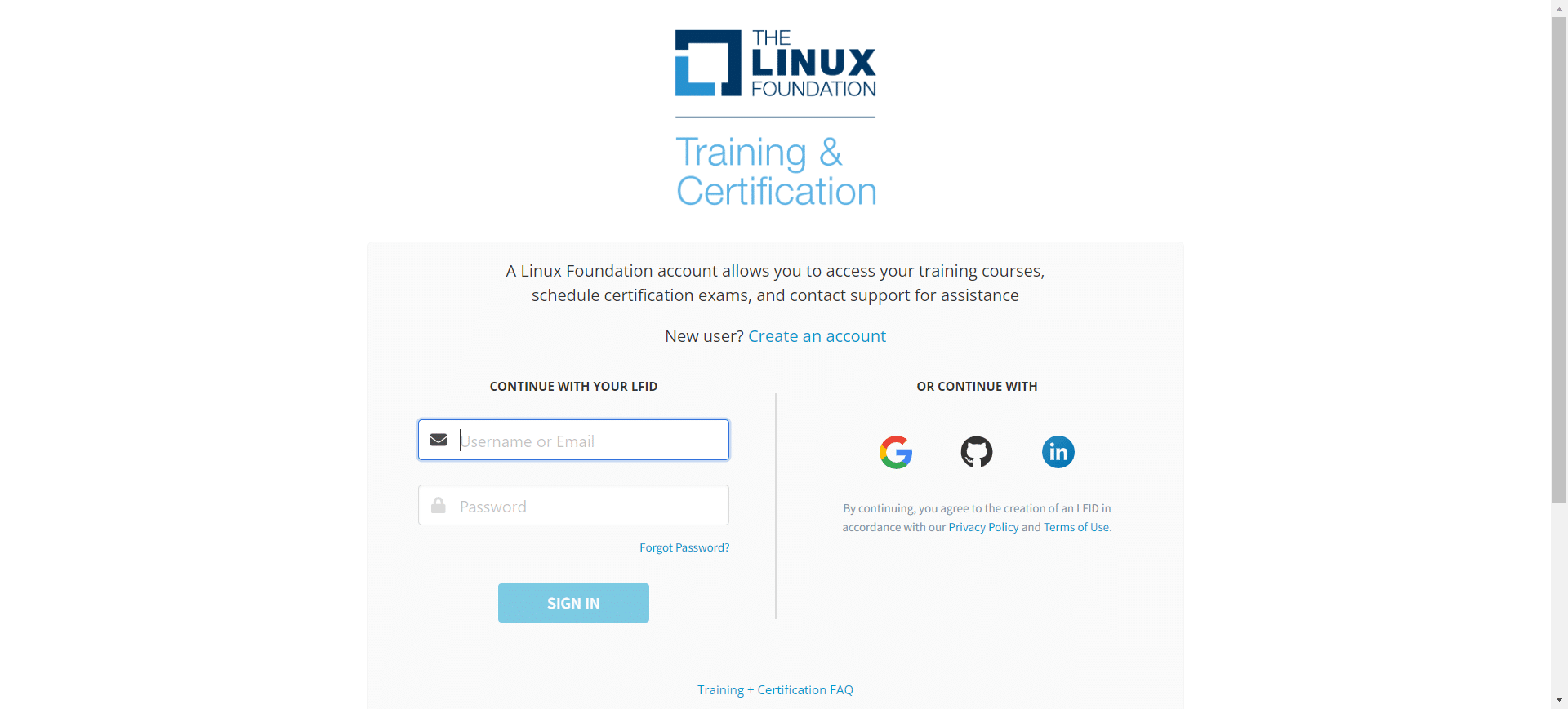 Linux Foundation login signup page