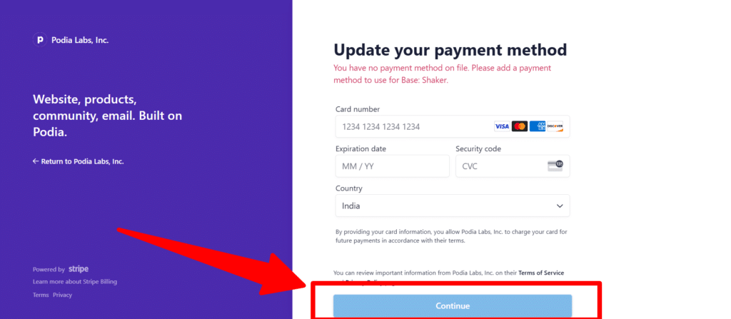 enter payment details